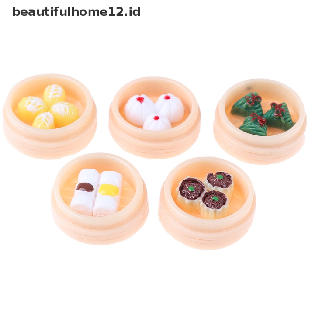 【beautifulhome12.id】 5Pcs/set 1:12 Dollhouse Miniatures Chinese Dim Sum Food Kitchen Accessories .