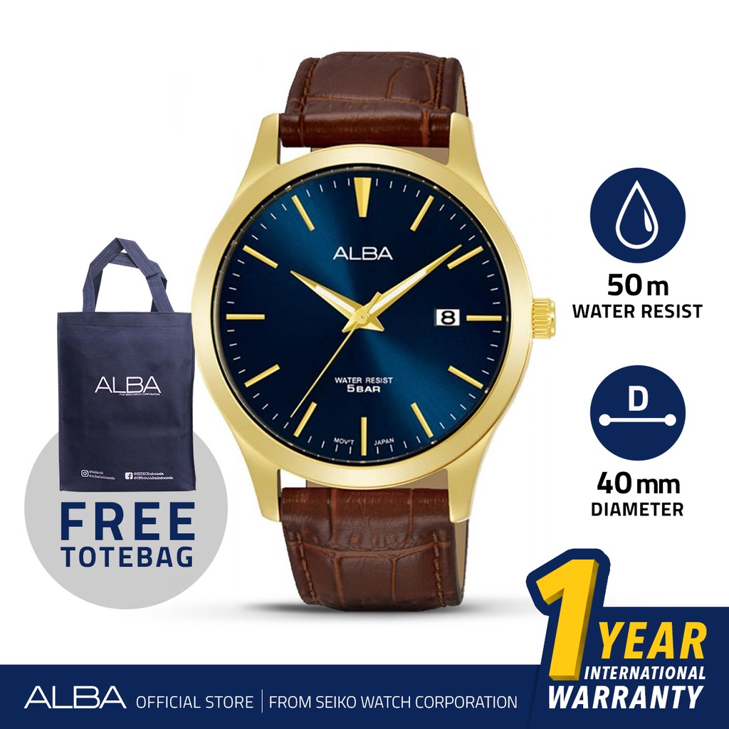 Alba Prestige Jam Tangan Pria AS9M38 / AS9M38X1 Quartz Dark Blue Navy Dial Brown Genuine Leather Str