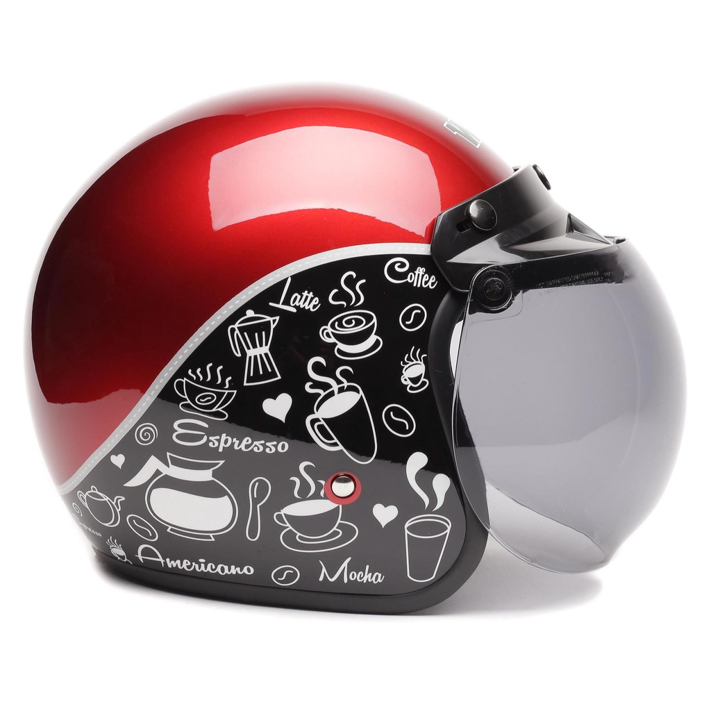 [Helm Dewasa] WTO Helmet Retro - Classic Coffee - Candy Red Black