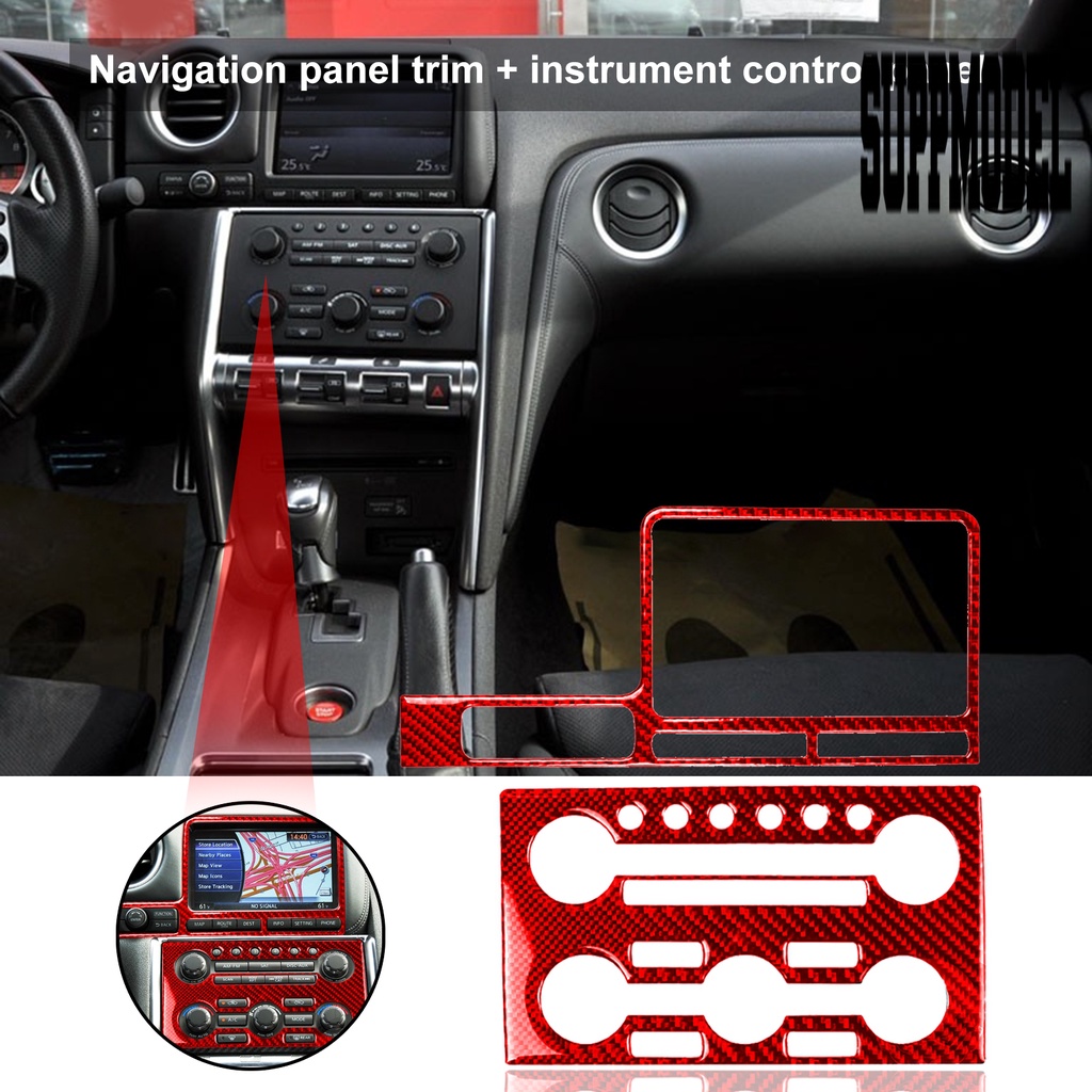 Suppmodelx 2Pcs / Set Stiker Panel Dashboard Mobil Anti Gores Bahan Carbon Fiber Merah Untuk GTR R35 2008-2016