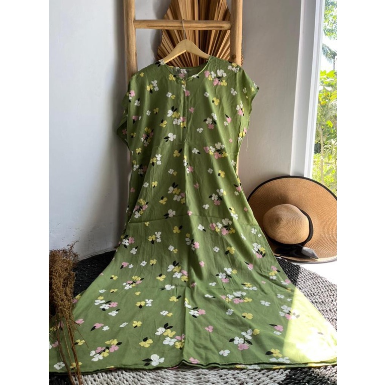 Daster Semata kaki Rayon Manohara Ruffle Busui Panjang Semata Kaki LD 120 Long Dress kekinian - Longdress semata kaki-LB Green Rose