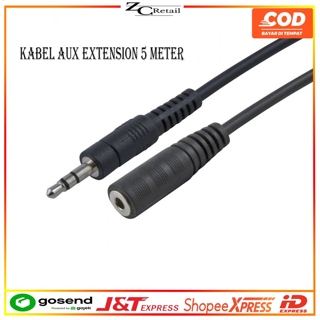 KABEL WIRED EXTENSION PERPANJANGAN AUX AUDIO MALE TO FEMALE 5M 5 M 5 METER GOLD PLATED