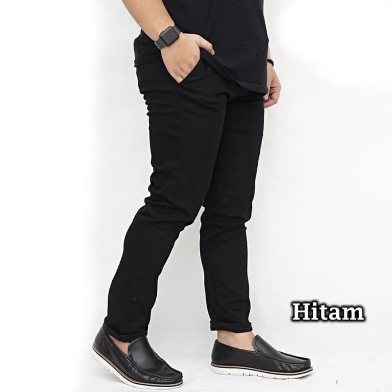 CELANA CHINO Panjang pria Slimfit KERJAHARIAN Santai Casual Formal Hitam Abu Cream Mocca Size 27-35