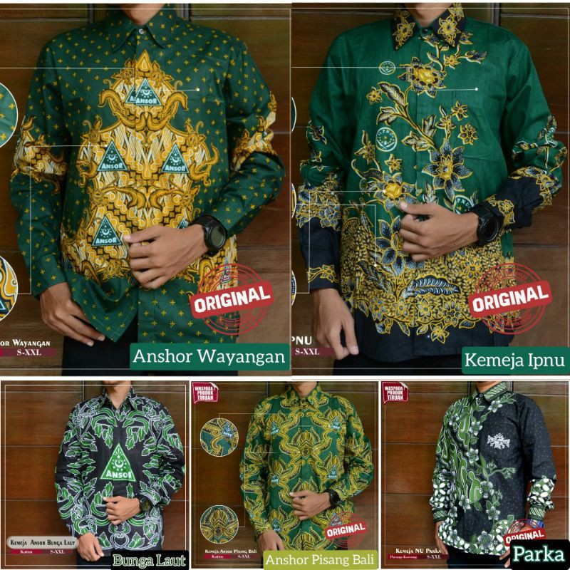 KEMEJA BATIK NU ORIGINAL BAHAN KATUN PRIMIS MOTIF ANSHOR IPNU WAYANGAN PARKA TALI JAGAD READY JUMBO