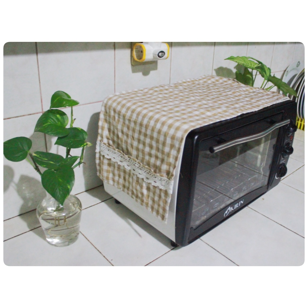 TAPLAK OVEN LISTRIK / Cover Oven Listrik/Microwave Estetik Kekinian  Ukuran Sedang Motif Kotak-Kotak