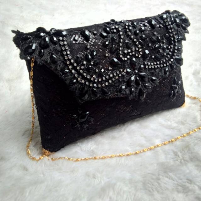 Clutch full Brokat Hitam full Batu