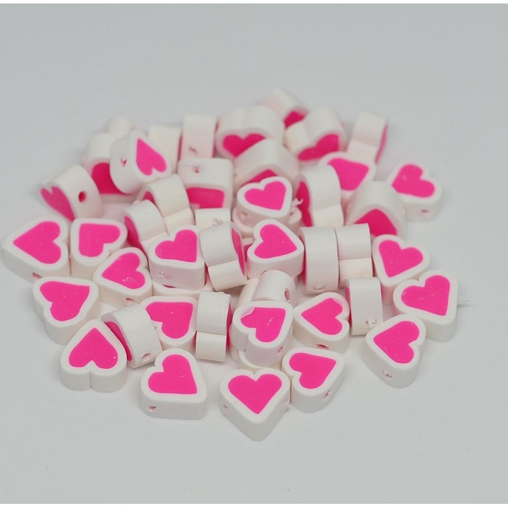 30Pcs / Lot Manik-Manik Spacer Polymer Clay Bentuk Hati Warna Campur 10mm Untuk Membuat Perhiasan Handmade DIY