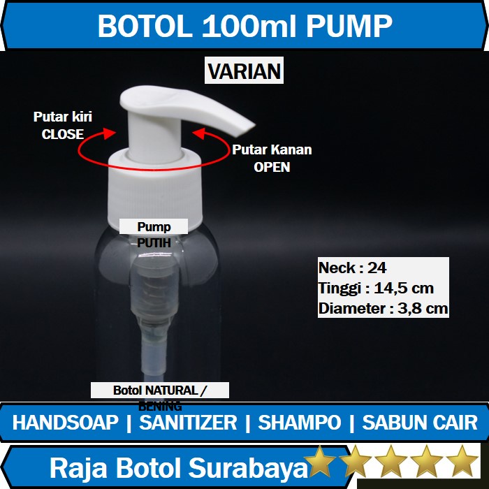 Botol 100ml Pump Botol Pump 100ml Botol Plastik Pump 100ml untuk Kosmetik Sabun Cair Hand Sanitizer 