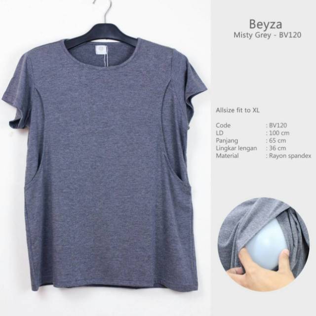 Atasan busui BEYZA Misty Grey kaos tshirt lengan pendek ibu menyusui BV120