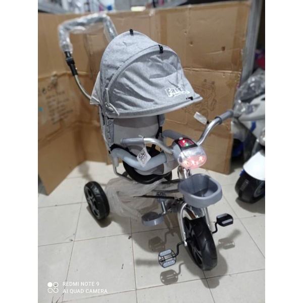 Sepeda Stroller Roda Tiga Tricycle Famili Kanopi Tongkat Dorong Kemudi