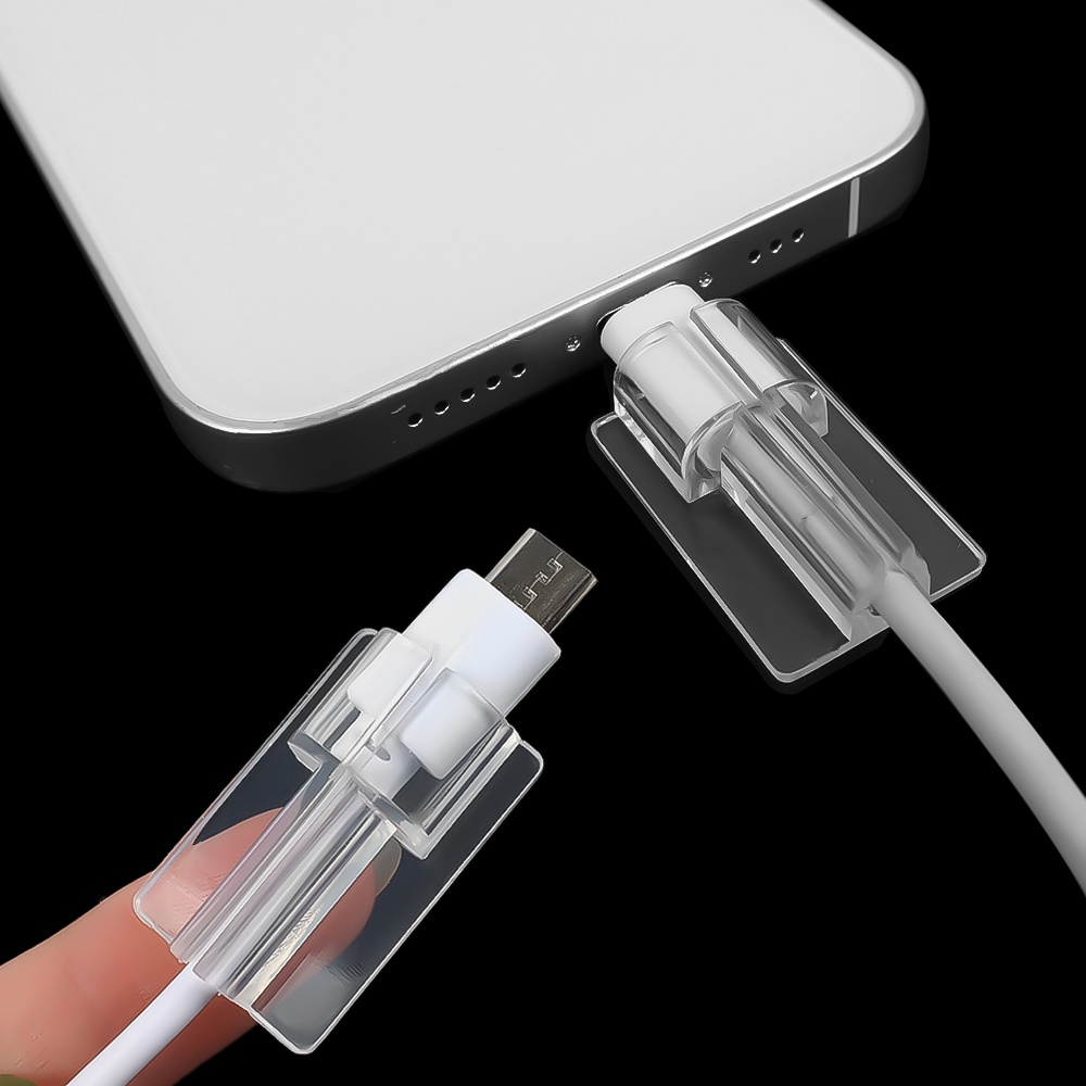 1 / 5Pcs Klip Pengencang Kabel Charger USB Bahan TPU Transparan Dapat Digunakan Kembali Untuk iphone