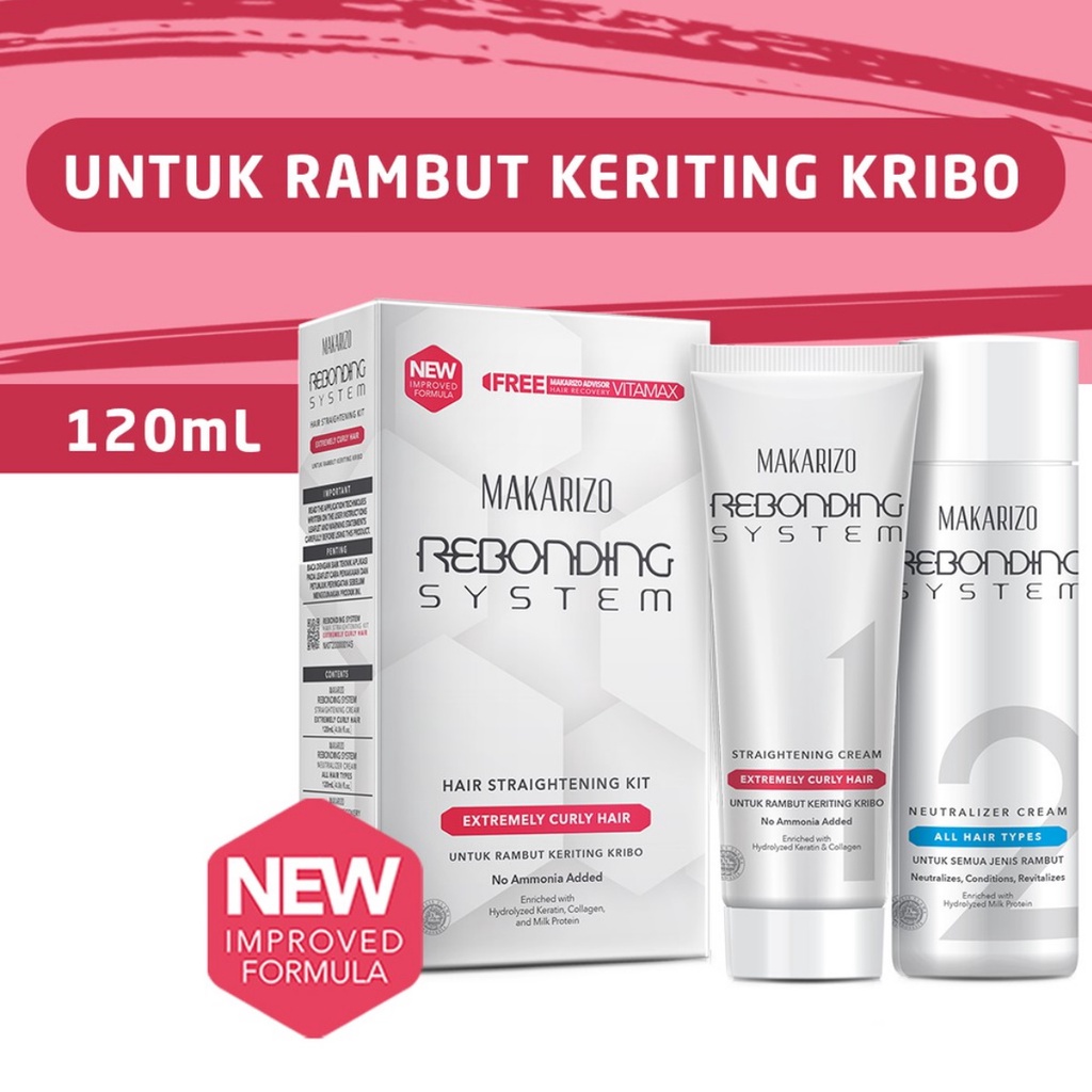 Makarizo Rebonding System Hair Straightening Dry/Damaged Hair | Extremely Curly | Curly Hair 120 ml | Pelurus Rambut