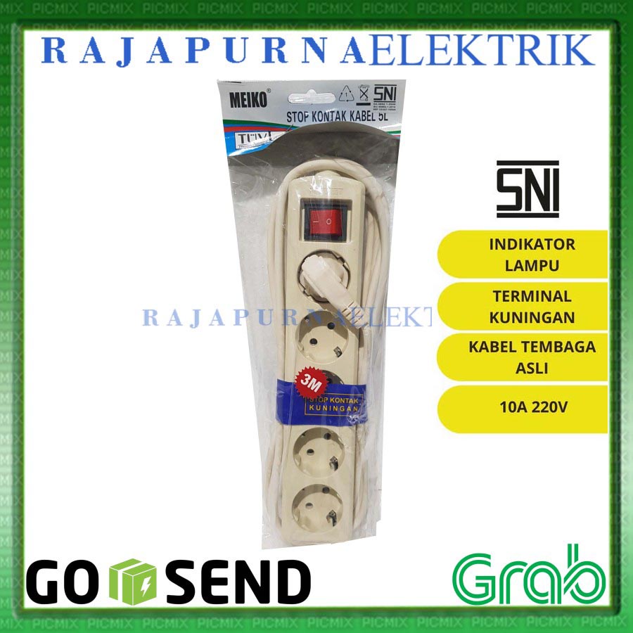 Stop Kontak 5 lubang - saklar on-off - kabel 3 meter 3m - SNI - MEIKO