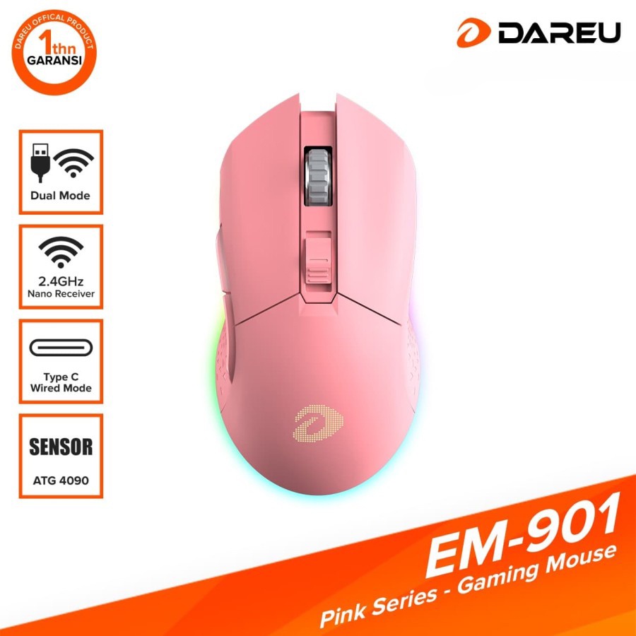 Mouse Gaming DAREU EM-901 Pro dual mode pink edition EM901