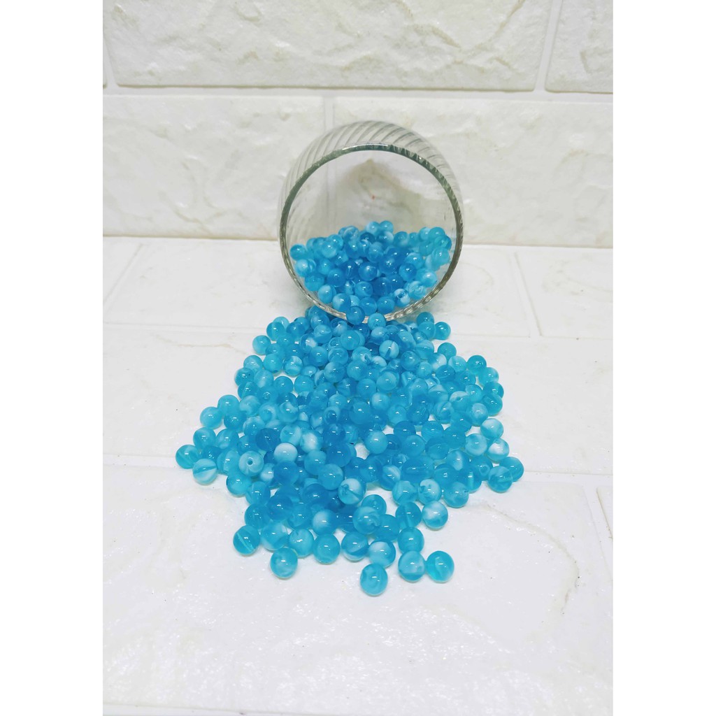 (100gram) Mote Marmer Biru Aqua Mote Bulat Bahan Kerajinan DIY