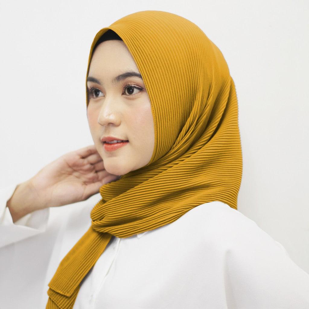 PREMIUM pashmina plisket full (tanpa lipatan tengah) hijab havana muslimah-HAVANA - MUSTARD