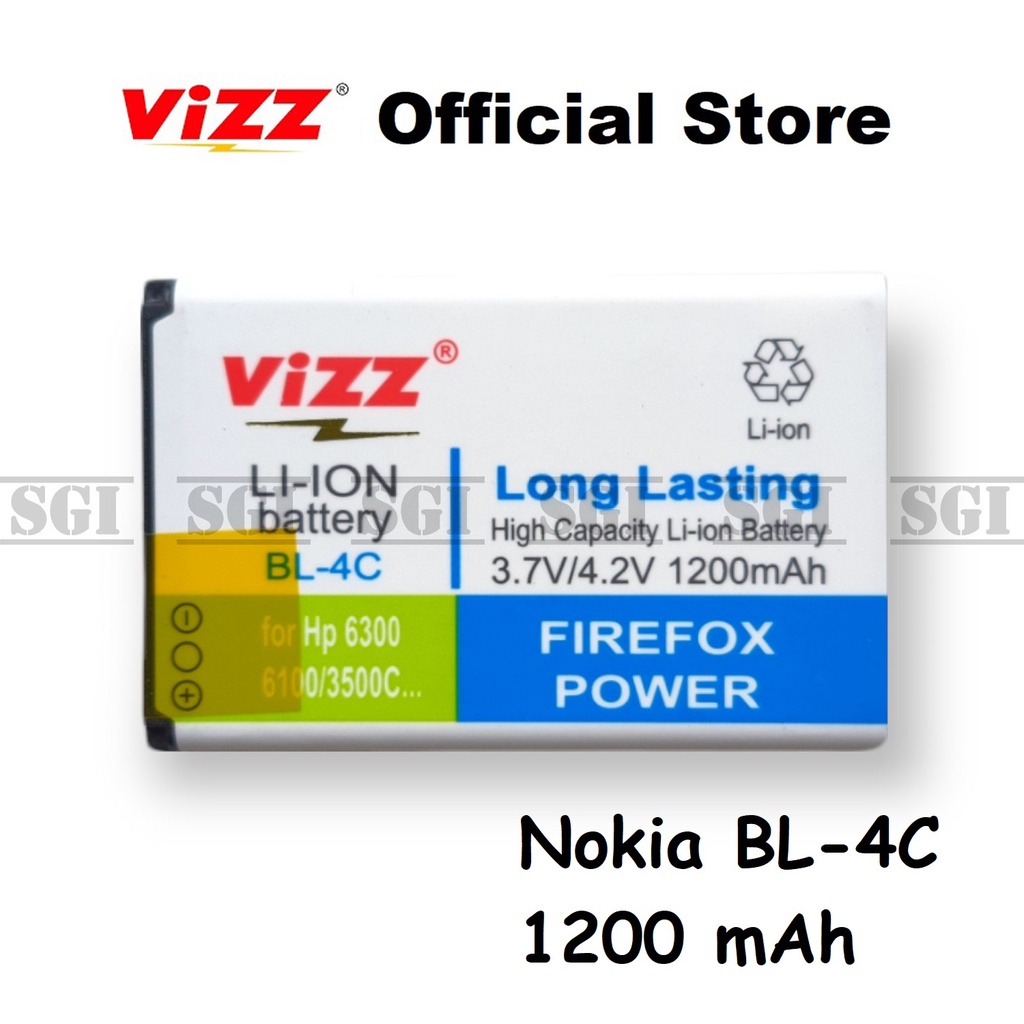 Baterai Vizz Double Power Original Nokia BL-4C BL4C 1202 1661 2650 3500 6100 6300 X2-00 X2 C5-03 Dua