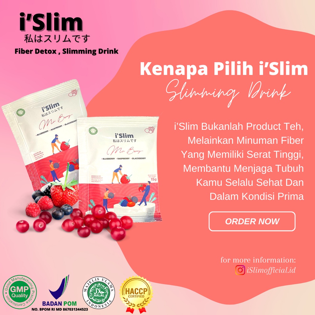 i Slim minuman pelangsing detox sehat sudah BPOM isi 16 sachet