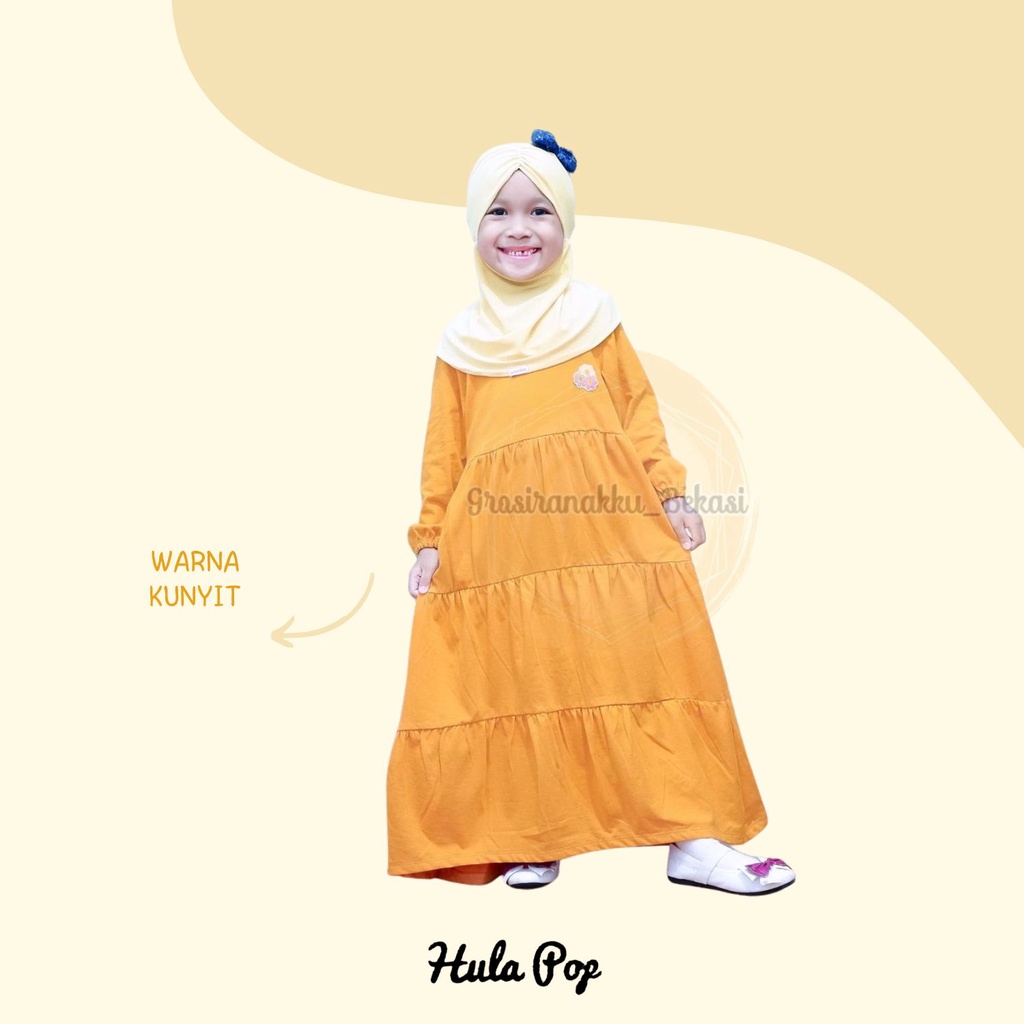 Gamis Kaos Anak Aplikasi Bordir Warna Kuning Kunyit Size 1-4Thn