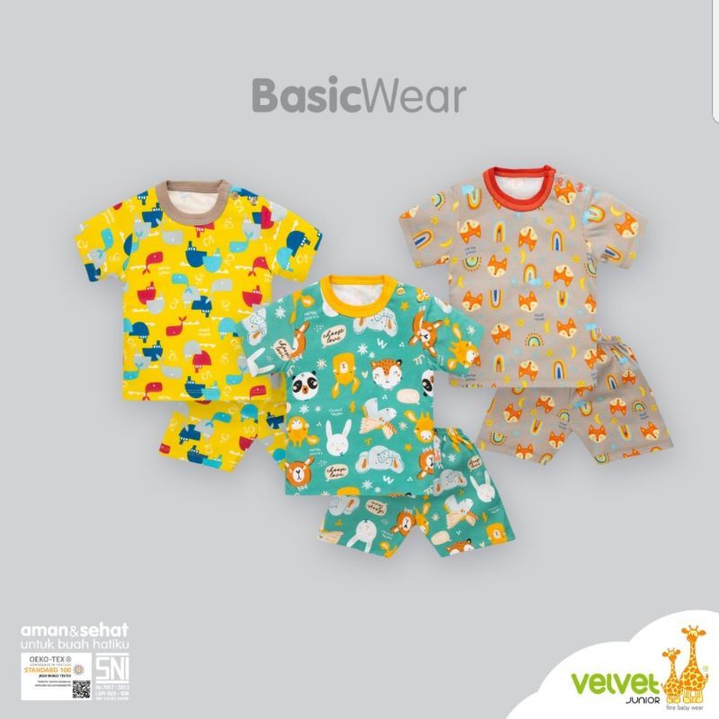 VELVET 3 pcs Setelan Bayi Lengan Pendek Kancing Pundak Uk. S - L