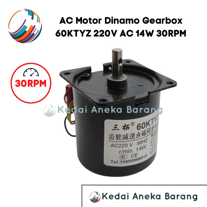 AC Gear Gigi Gearbox Dinamo Motor 60KTYZ 220V 30RPM 14W Single Phase High Torque Torsi Besar Tinggi 