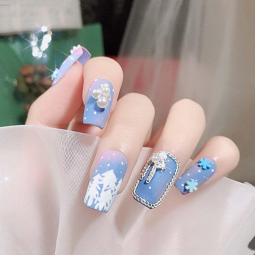 AUGUSTINA Agustina Snowflakes Nail Sequin Lembut Biru Dan Putih Korea 3D Snowflakes Flake Elegance Christmas Series DIY Dekorasi Nail Art