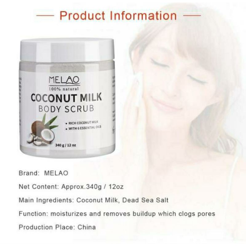 Salt Coconut MELAO Exfoliating Naturals Body Scrub Body Pure Bath Milk / Body Scrub Coconut Milk