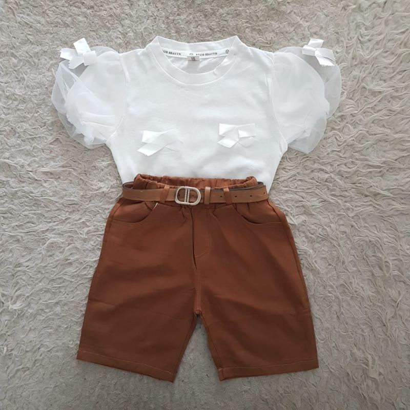 Import Setelan anak Ribbon puff belt pants