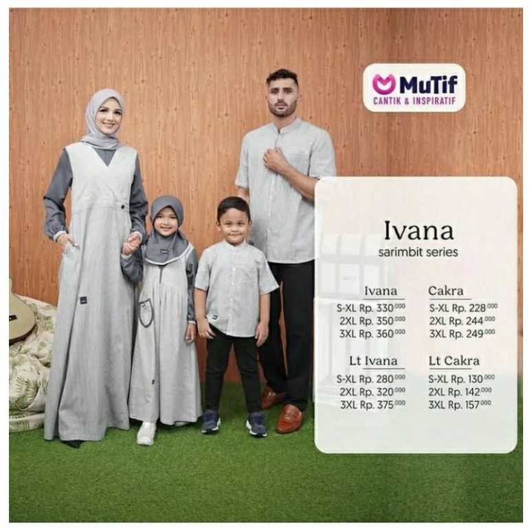 Mutif Sarimbit Ivana Raven Grey Mutif Ivana Little Ivana Mutif Man Cakra Little Cakra Baju Muslim Gamis Sarimbit Keluarga Family Series Lebaran Terbaru Ori Set