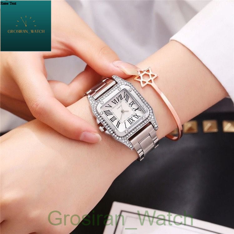 JAM TANGAN WANITA SEGI DIAMOND KOTAK RANTAI PERMATA ANALOG CASUAL RANTAI [G_W]