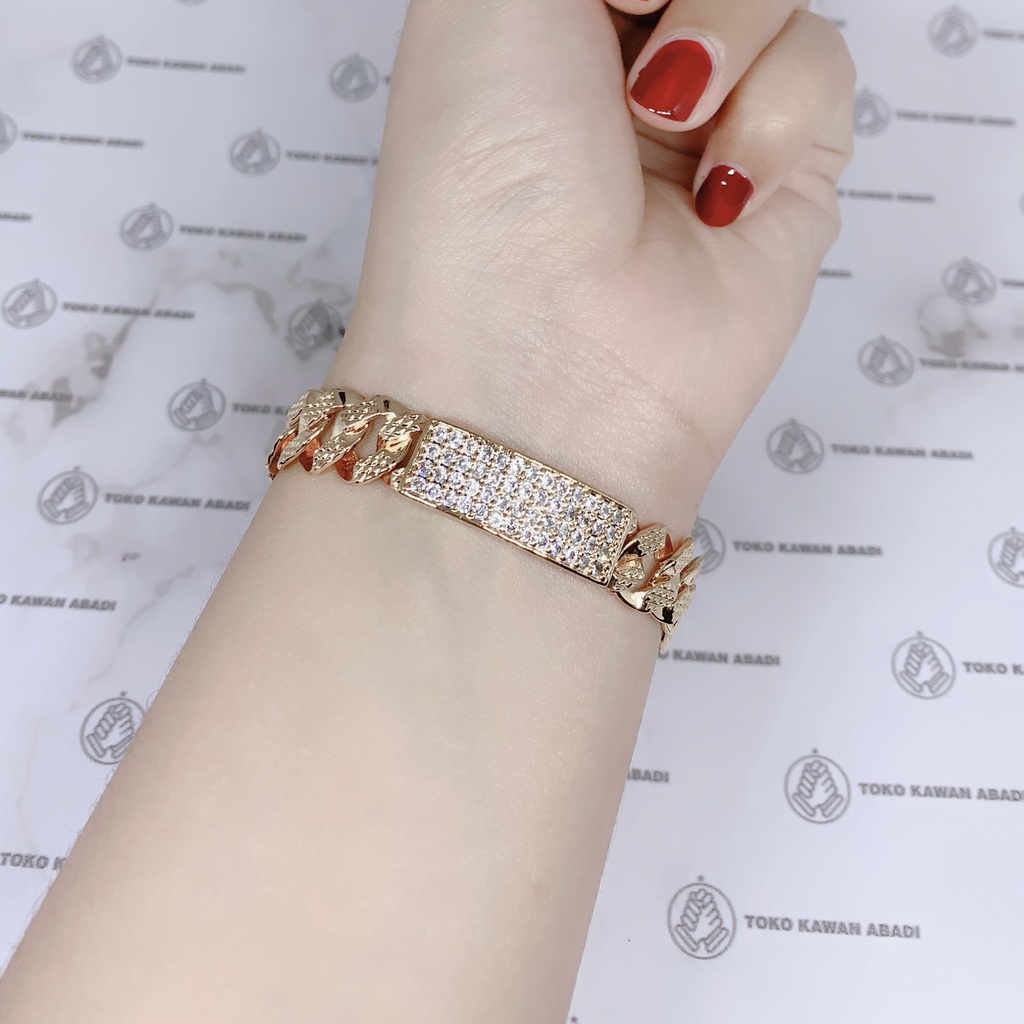 Xuping Gold Gelang Tangan Model Rantai Bangle Permata Oval Perhiasan Wanita 38