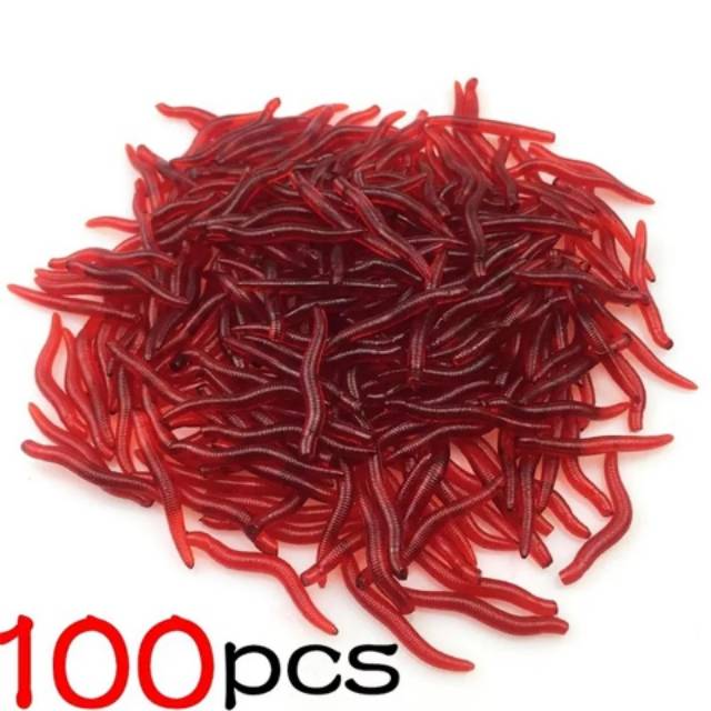 Umpan mancing ikan bentuk cacing merah - fishing lure earth worm 1 pack