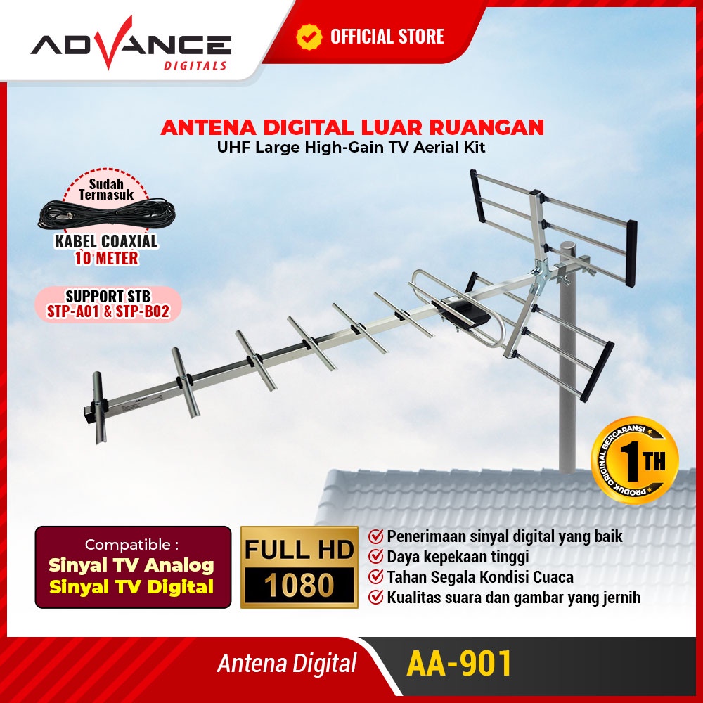 Antena digital Advance AA-901 full HD luar ruangan kabel 10 meter  AA-801 / sinyal TV Analog Digital / AA901 AA801