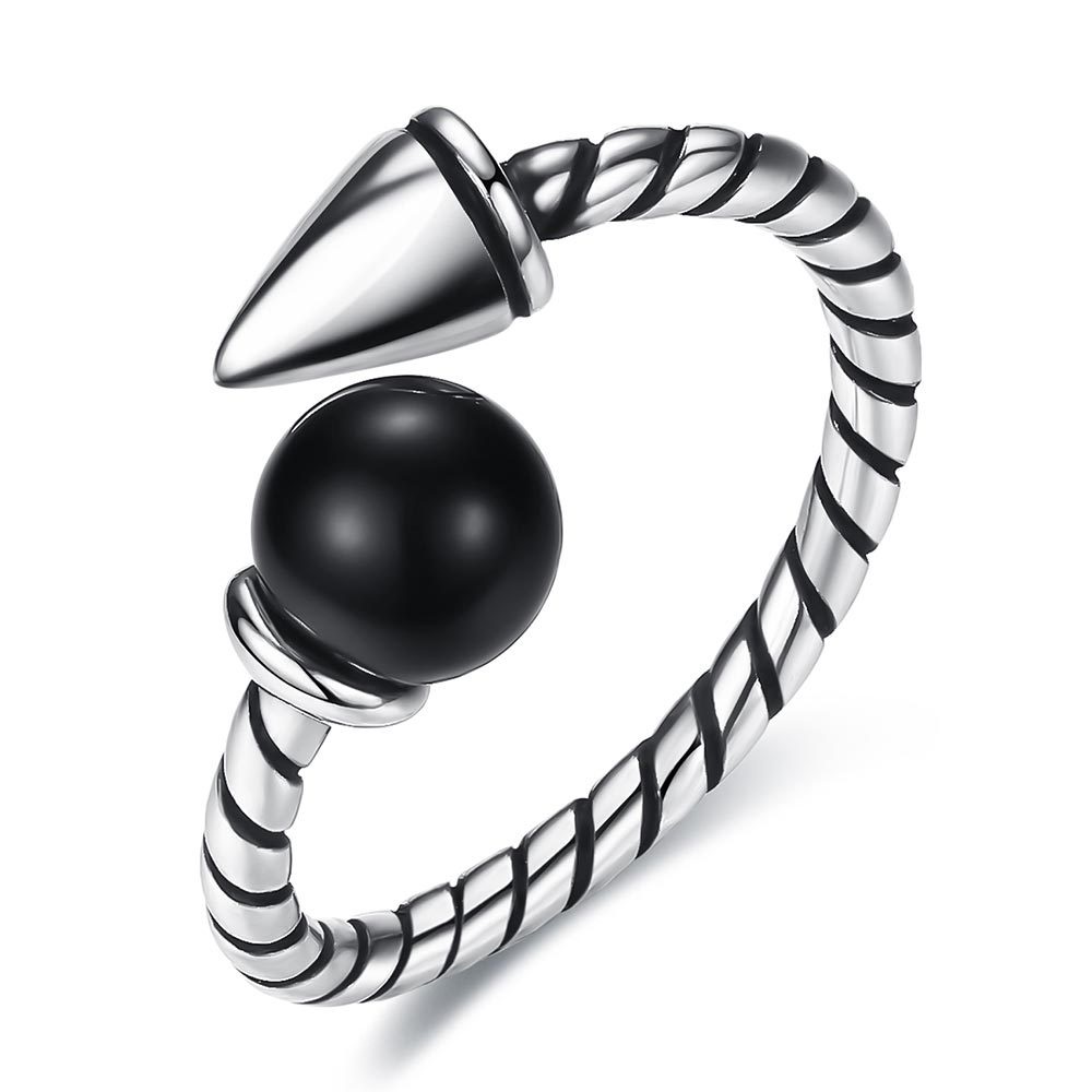 925 Perak Cincin Untuk Wanita/Cincin yang Dapat Diatur Perhiasan Retro batu akik hitam JZ00072
