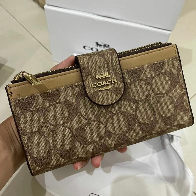 Dompet Wanita Panjang Coach Lipat Kancing Highquality Free Box Dpw65U19