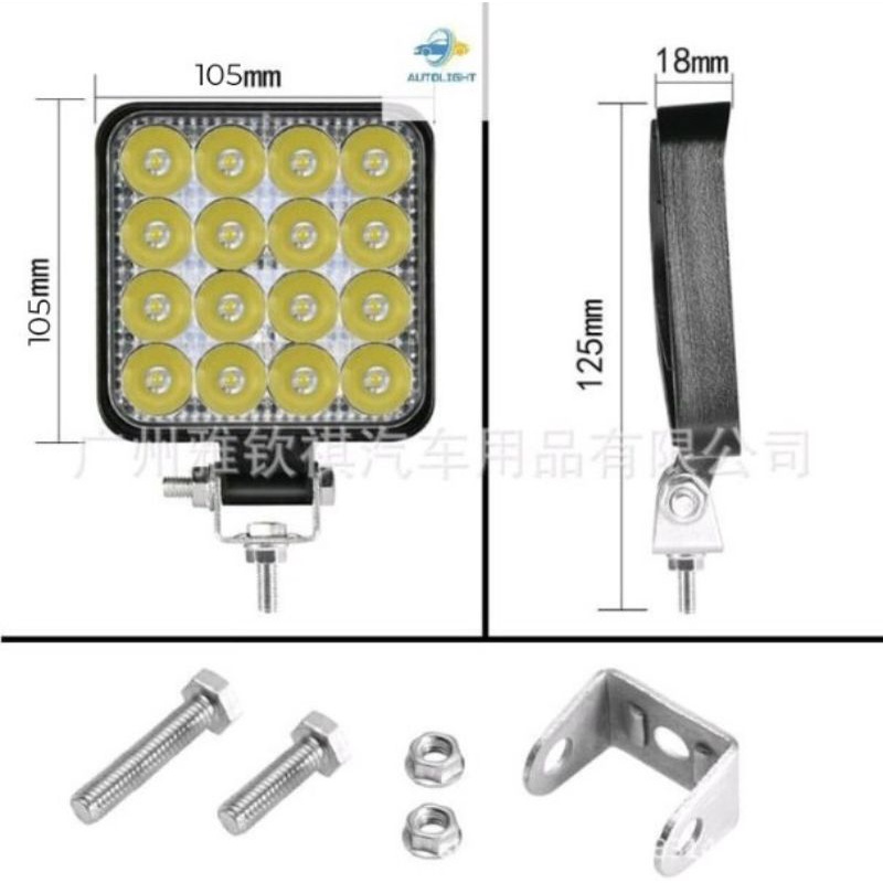 Lampu Tembak Sorot LED Worklight 16 Mata / 27W 12V&amp;24V Kotak &amp; Bulat/ Mobil &amp; Motor