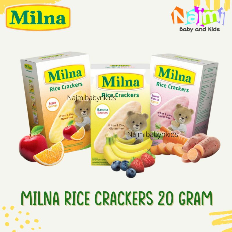 Milna Rice Crackers 20 gr 5x4gr | Snack MPASI Bayi Rasa Apple Orange Sweet Potato Carrot Banana Berries 20gr