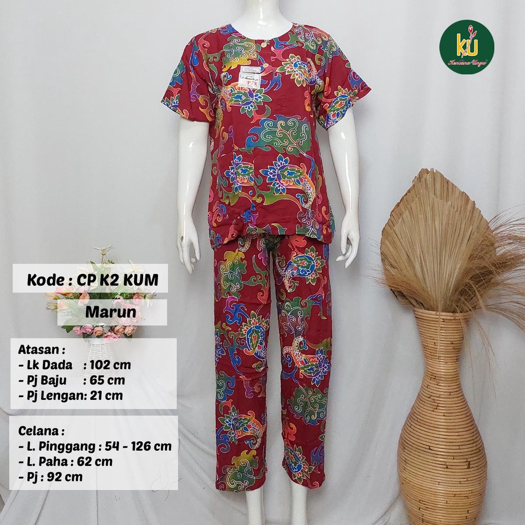 COD SETELAN BATIK KENCANA UNGU ASLI | Baju Santai Tidur Wanita Setelan Celana Panjang Piyama Motif-Marun A