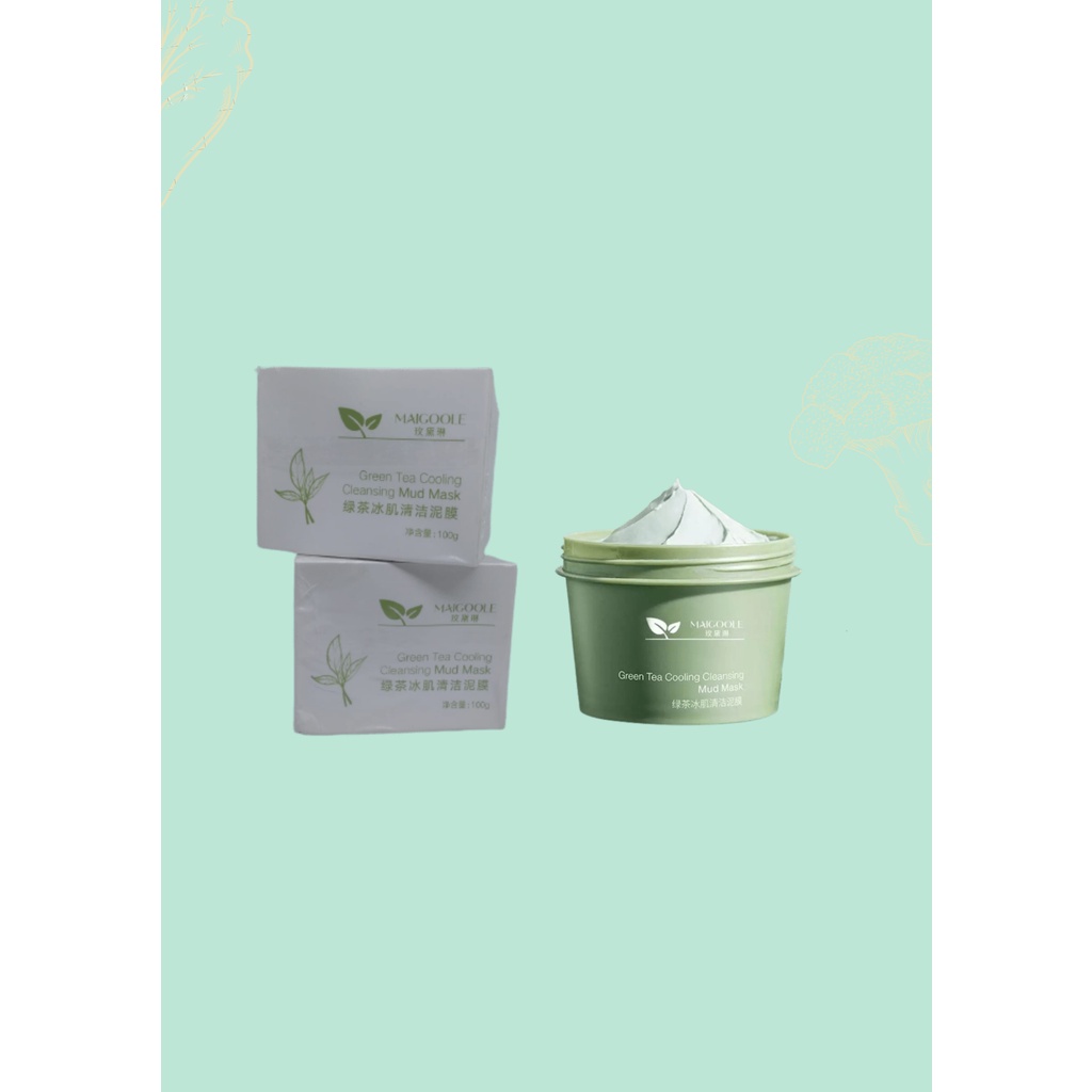 Green Tea Cleansing Mud Maigoole Mask Cooling 100gr Masker Lumpur Green Tea Mencerah Penuaan Dini Memudarkan Kerutan Wajah