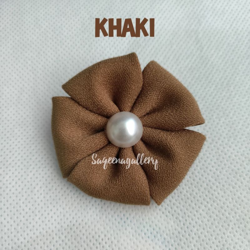BROS BUNGA MUTIARA BROSS JILBAB MURAH MEWAH BROOCH HIJAB KAIN / SOUVENIR MURAH-Khaki