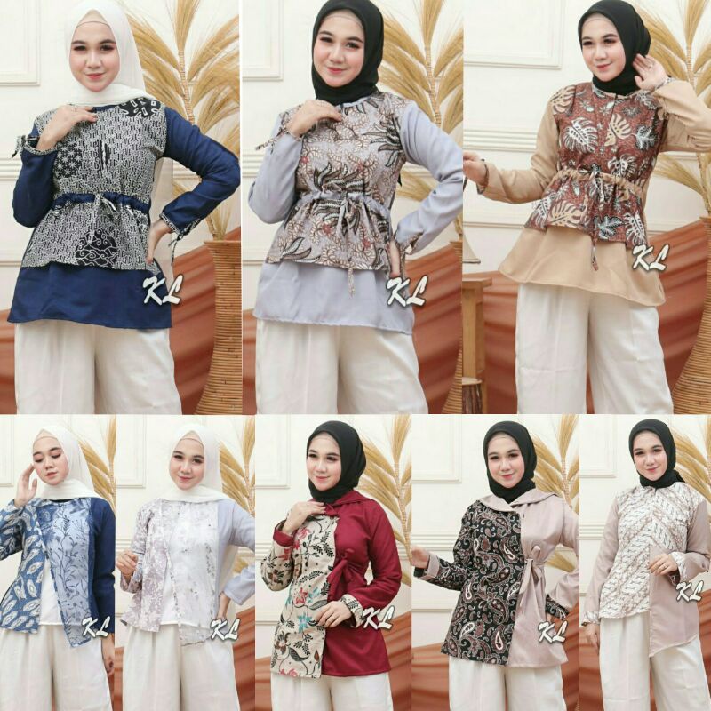 ( HABISIN SETOK) Baju Batik wanita lengan panjang /kemeja Batik wanita /Atasan Batik kantor kombinas