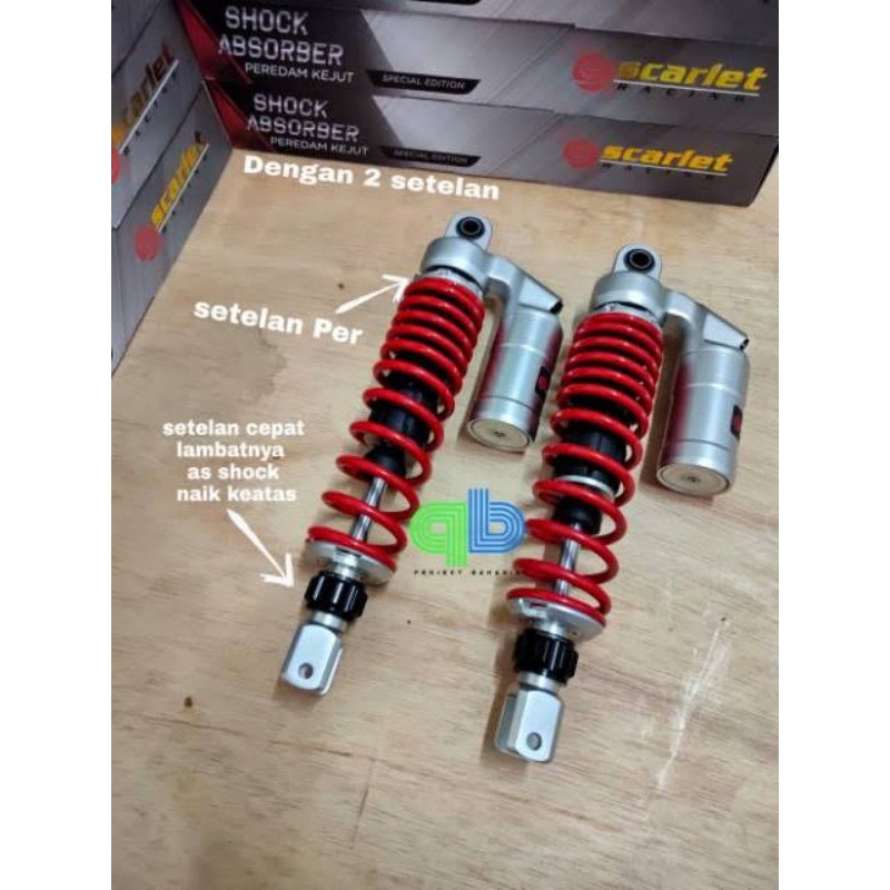 shock scarlet nostech tabung atas 335mm nmax,pcx,adv,xmax merah hitam kuning dan putih