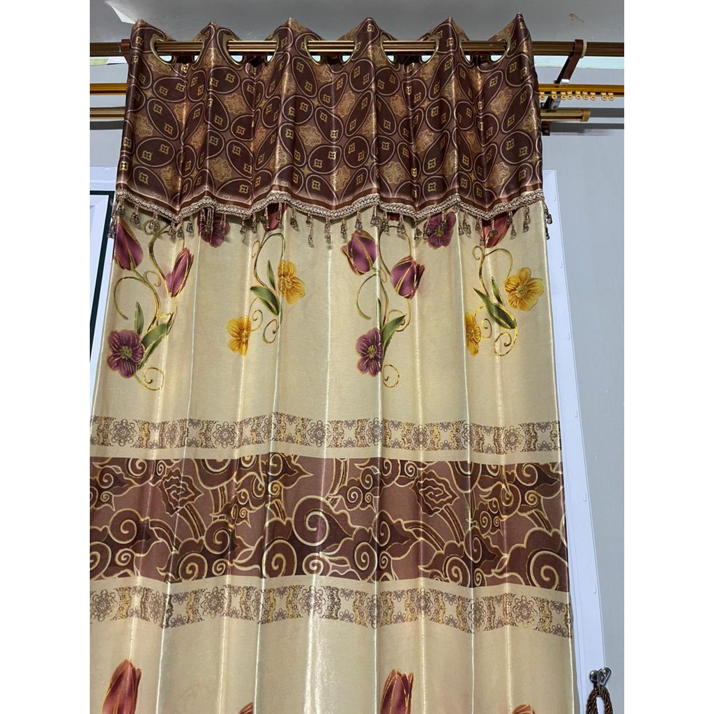 Tirai &amp; Gorden Motif Bunga Tulip Liliana 12 Lubang | Hordeng Blackout | Korden Warna Coklat Manis