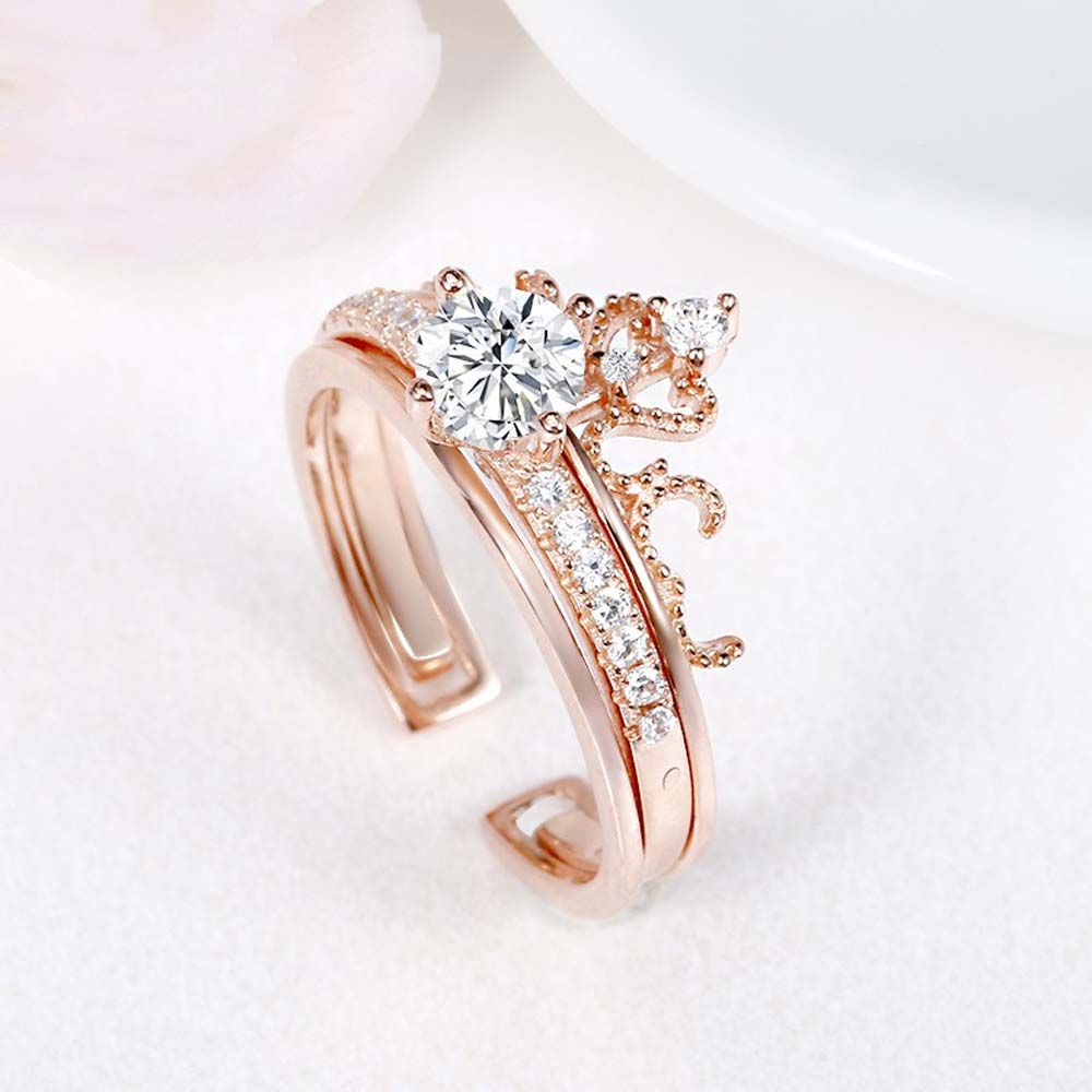 MXBEAUTY Adjustable Opening Rings Engagement Fashion Finger Rings Set Women Wedding Creative Gifts 2 In 1 Zircon Jewelry/Multicolor