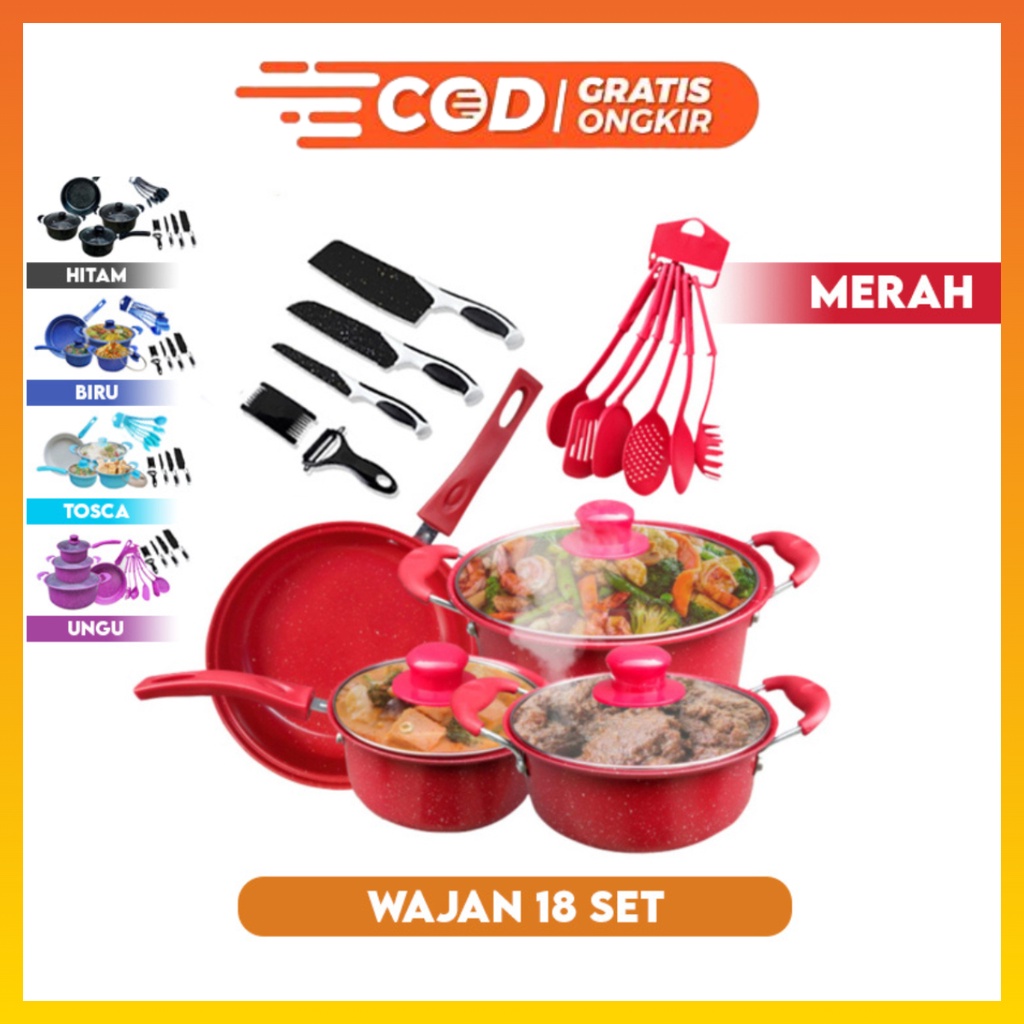 Panci Wajan 18 Set Wajan free Spatula dan Pisau Teflon Set WHFURNITURE