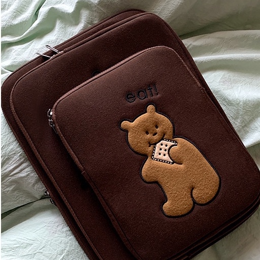 Sleeve Pouch Sarung Tas Bag Case Ipad Tab Tablet Macbook Air Pro Laptop Asus Acer Lenovo HP Huawei 11 12 13 14 15 inch Motif Gambar Beruang Bear Warna Coklat Merah Lucu Cute Murah Korean Model