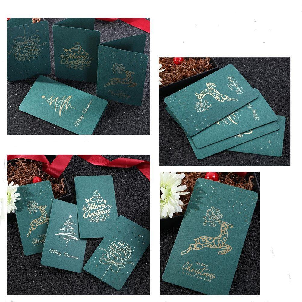 Solighter 4Pcs/Set Kartu Ucapan Natal Tahun Baru Bronzing Thanks Card Wishing Message Card