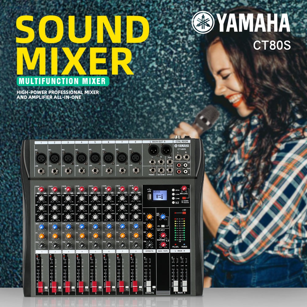 CT80S 8-channel mixer profesional mendukung PC/USB/MP3/Bluetooth playback KTV bar party recording studio band recording dan performance stereo 6-channel mixer Produk baru