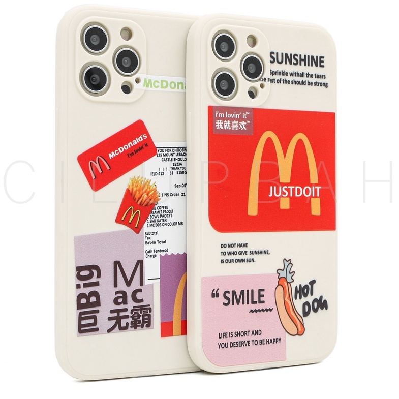 Soft Case MCD Mcdonalds French Fries &amp; Hot Dog Edge Square Full Lens Cover Casing iPhone 7 8 SE 7+ 8+ X XR XS 11 12 13 MINI PRO MAX