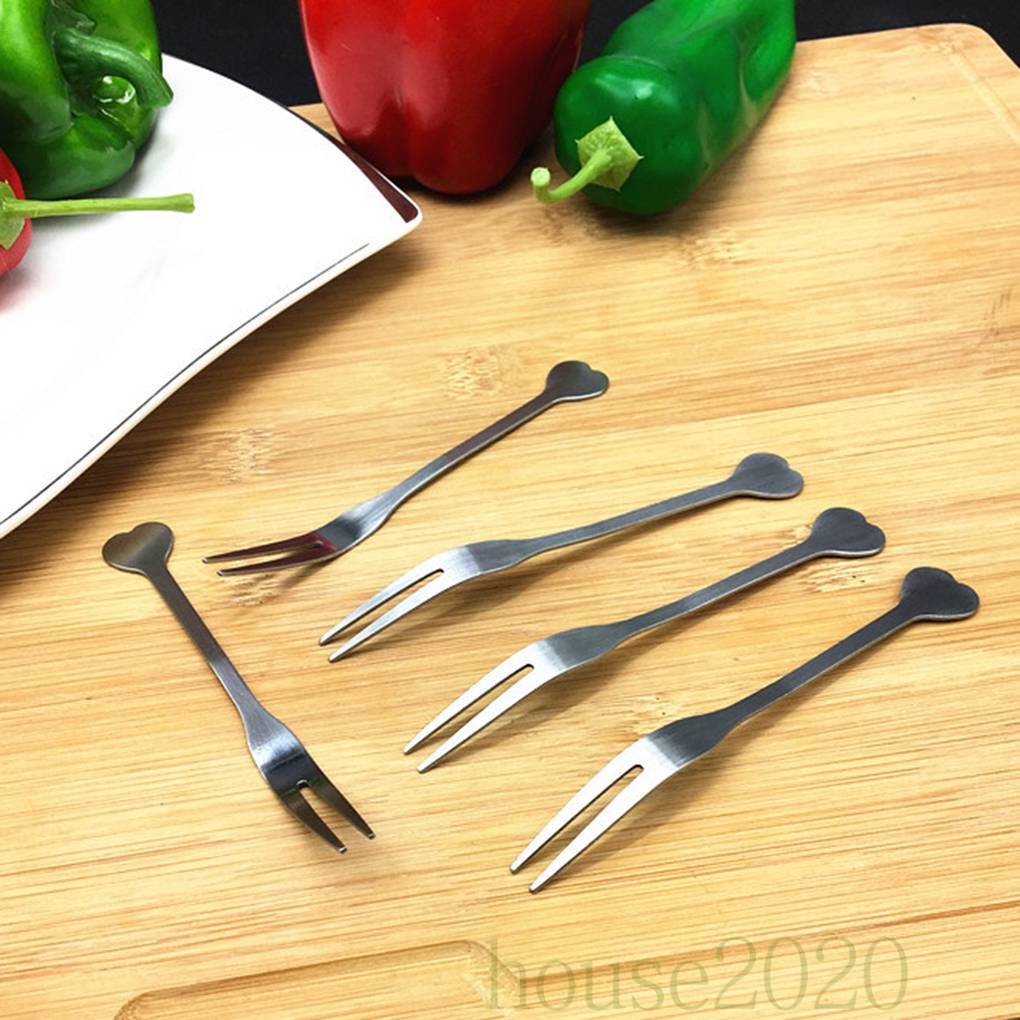 [house2020]Stainless Steel Heart Dinner Forks Cutlery Simple Fruits Picks Appetizer Dessert Salad Forks